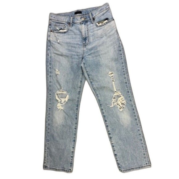 Uniqlo Denim - Uniqlo Size 26 Slim Straight High Rise Distress Stretch Light Wash